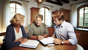 Familie bespricht vertrauensvoll die Absicherung der geerbten Immobilie