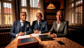Steuerberater, Sachverständiger und Rechtsanwalt im gemeinsamen Beratungsgespräch
