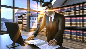 Europäischer Sachverständiger prüft KI-gestützte Immobilienbewertung am Schreibtisch in einem deutschen Büro