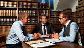 Sachverständiger, Rechtsanwalt und Steuerberater besprechen Bewertungsstichtag