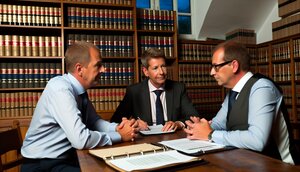 Sachverständiger, Rechtsanwalt und Steuerberater besprechen Bewertungsstichtag