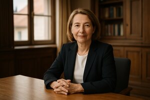 Europäischer Sachverständiger vor Zeitachse der deutschen Immobilienpreisentwicklung