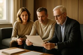 Familiäre Erbengemeinschaft vor dem Elternhaus