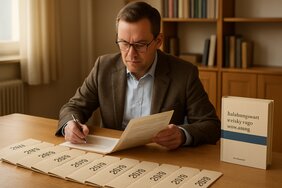 Europäischer Sachverständiger prüft chronologische Aktenmappe mit Wertfortschreibungen einer Immobilie über zehn Jahre