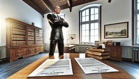 Europäischer Sachverständiger vergleicht zwei Wertermittlungsdokumente an seinem Schreibtisch