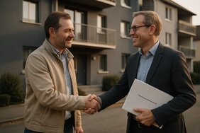 Ehepaar prüft ein Mehrfamilienhaus vor dem Kauf