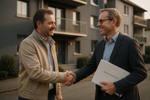 Ehepaar prüft ein Mehrfamilienhaus vor dem Kauf