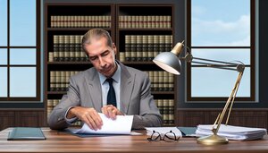 Europäischer Sachverständiger prüft Bewertungsunterlagen an einem ordentlichen Schreibtisch