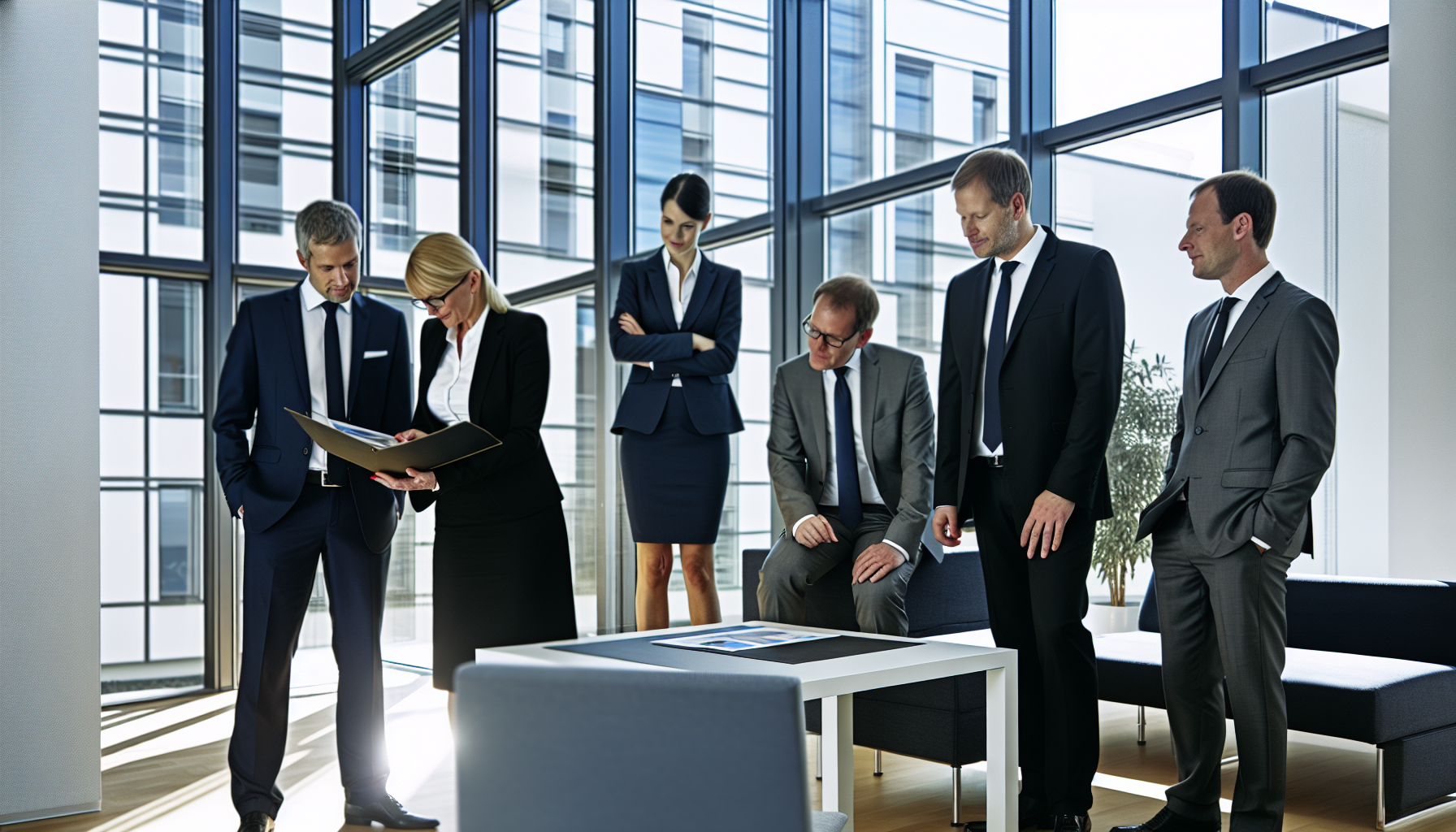 Erfahrene Sachverständige besprechen gemeinsam eine Immobilienbewertung in einem deutschen Büro