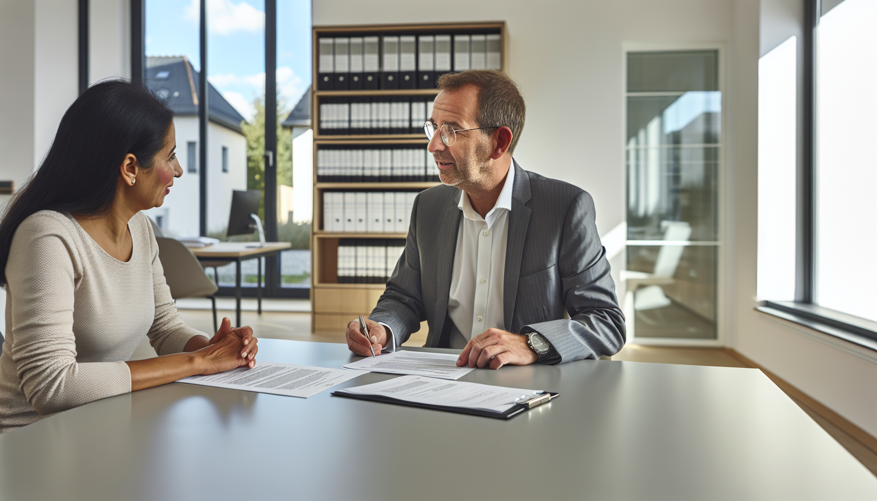 Europäische Fachleute im Gespräch über Immobilienbewertung in einem modernen deutschen Büro