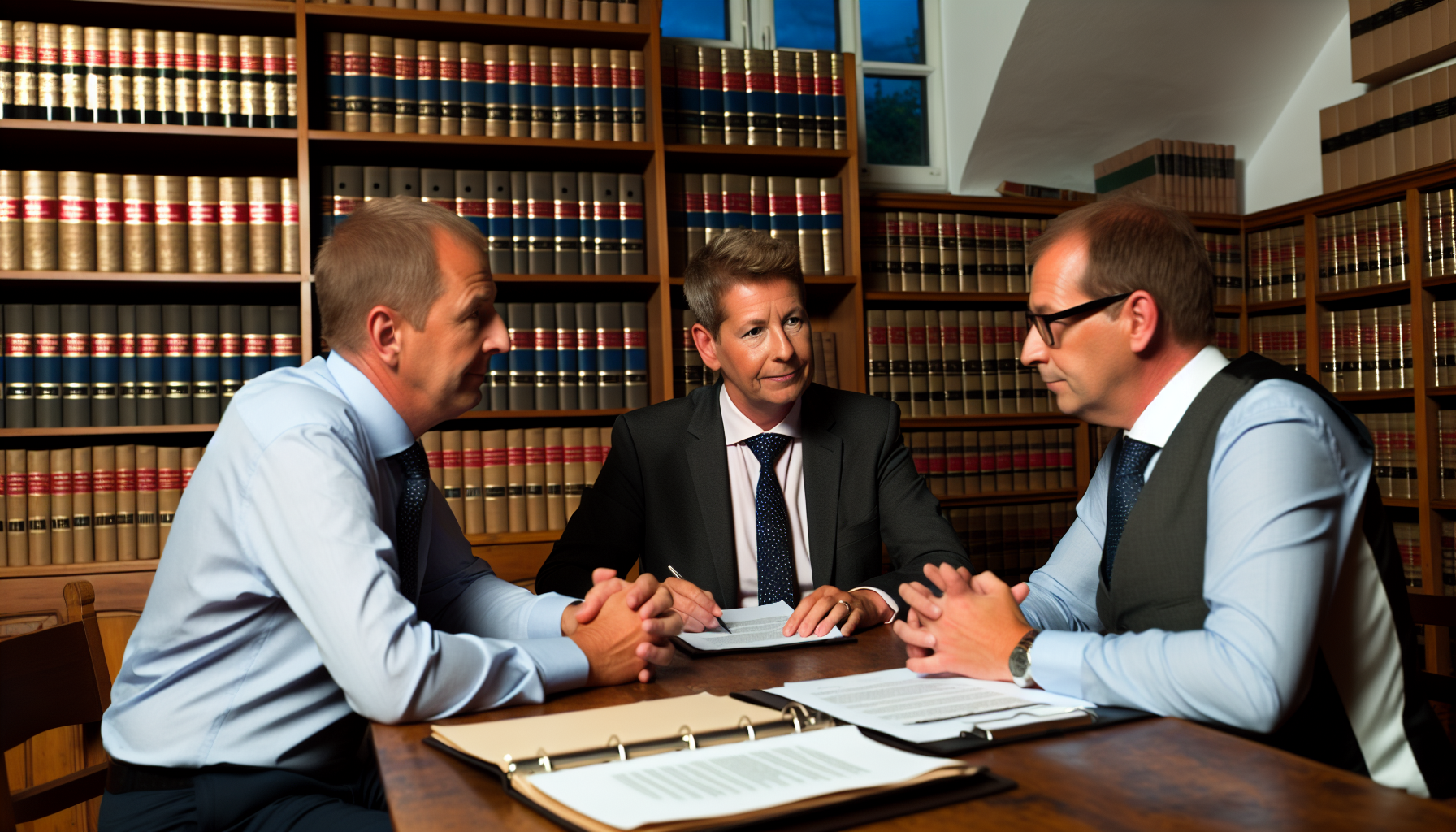 Sachverständiger, Rechtsanwalt und Steuerberater besprechen Bewertungsstichtag