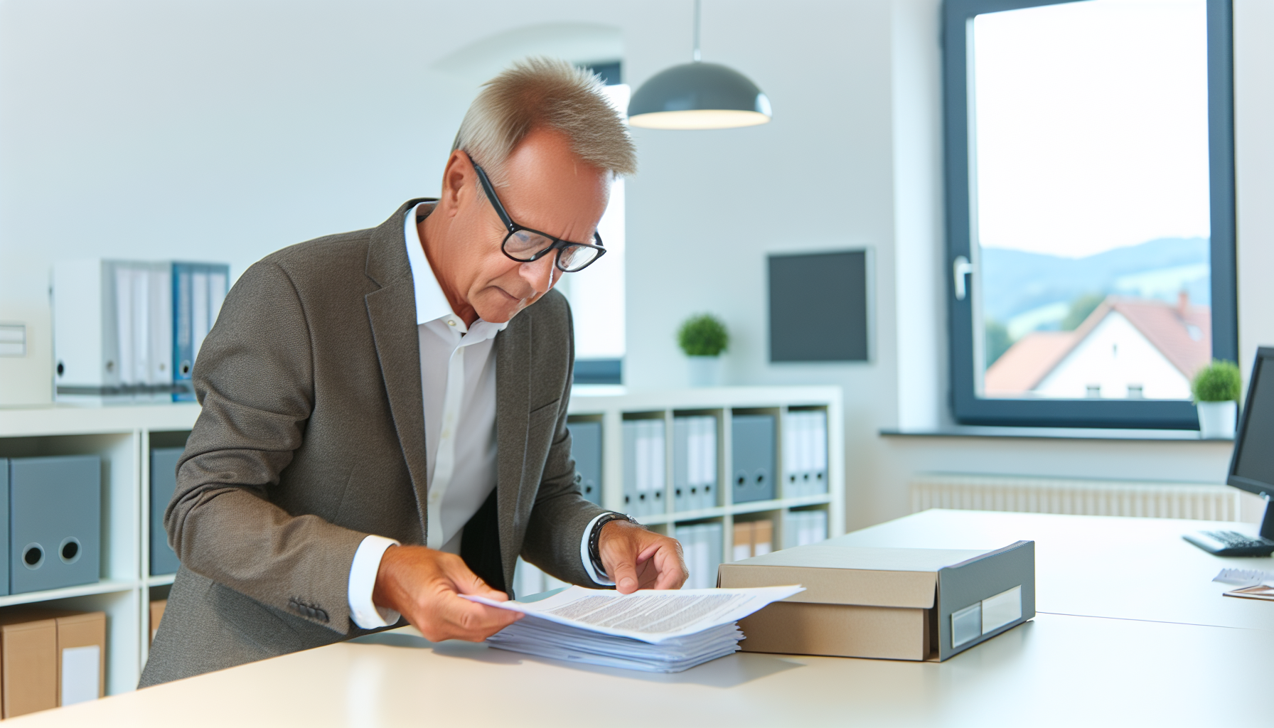 Europäischer Sachverständiger prüft Unterlagen in einem deutschen Büro